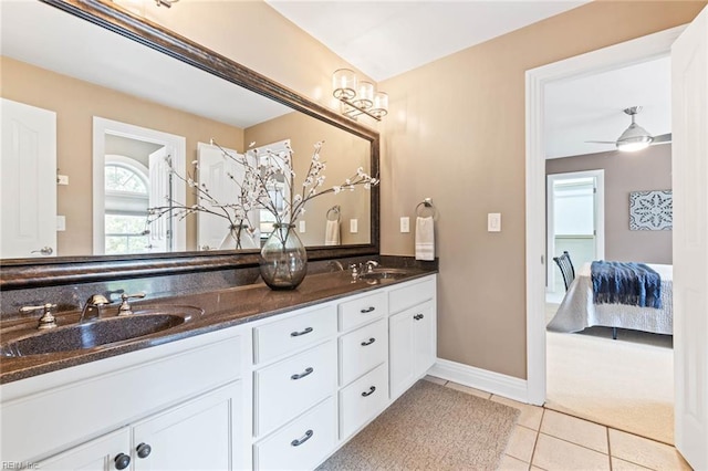 1704 Lower Church Ct, Virginia Beach, VA 23455 - full bath with connected bathroom, double vanity, tile patterned floors, baseboards, and a ceiling fan