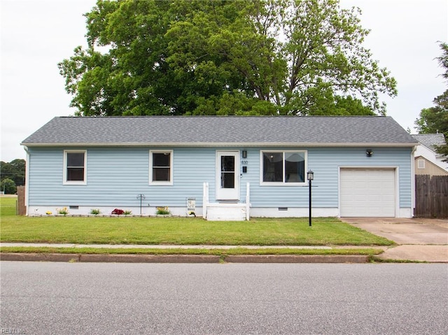 830 Burton St, Hampton, VA 23666 - ranch-style home featuring crawl space, an attached garage, concrete driveway, and roof with shingles