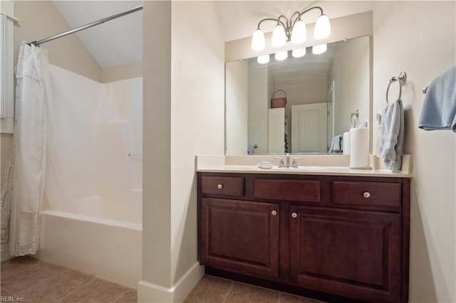 9517 24th Bay St, Norfolk, VA 23518 - full bath with shower / tub combo, tile patterned floors, vanity, and vaulted ceiling