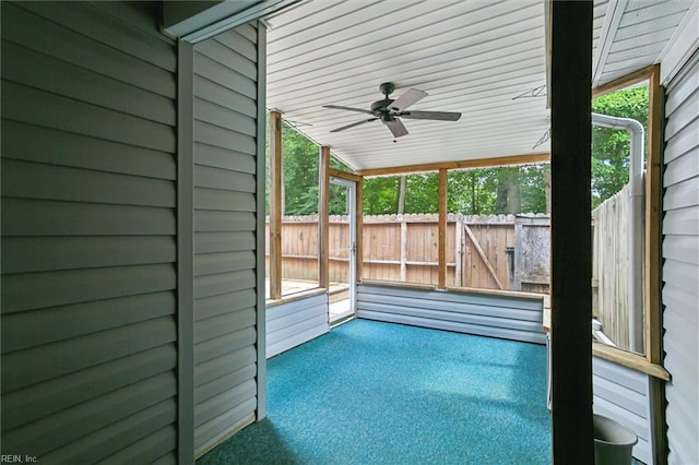 114 Gnarled Oak Ln, Yorktown, VA 23692 - unfurnished sunroom with a ceiling fan and plenty of natural light