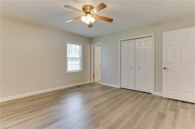 2509 Quail Ridge Ct, Chesapeake, VA 23321 - unfurnished bedroom featuring light wood-style floors, baseboards, a closet, and ceiling fan