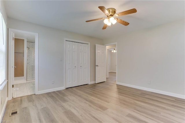 2509 Quail Ridge Ct, Chesapeake, VA 23321 - unfurnished bedroom with light wood-type flooring, baseboards, a closet, and ceiling fan