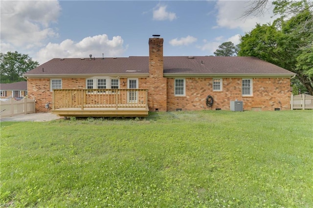 2509 Quail Ridge Ct, Chesapeake, VA 23321 - rear view of house featuring crawl space, a chimney, a wooden deck, and brick siding