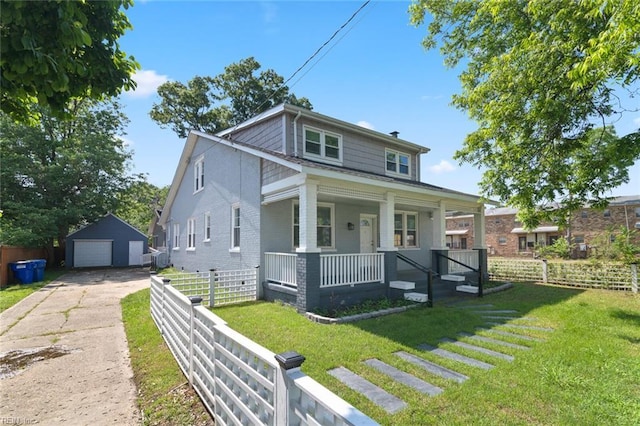 8575 Chesapeake Blvd, Norfolk, VA 23503 - view of front facade with a detached garage, covered porch, an outdoor structure, and driveway