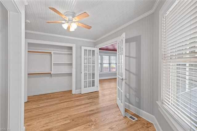 8575 Chesapeake Blvd, Norfolk, VA 23503 - interior space featuring french doors, ornamental molding, a ceiling fan, light wood-type flooring, and baseboards