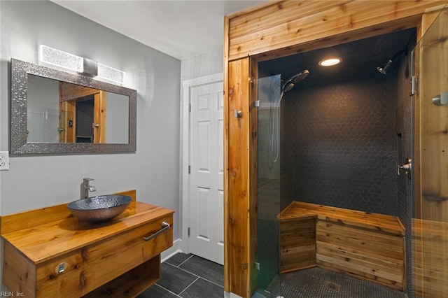 8575 Chesapeake Blvd, Norfolk, VA 23503 - full bathroom with tiled shower, tile patterned floors, and vanity