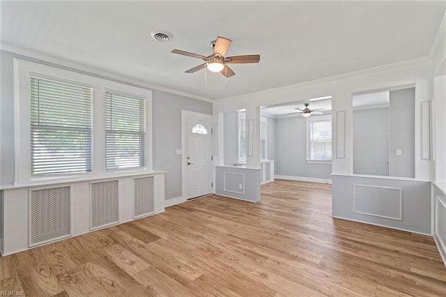 8575 Chesapeake Blvd, Norfolk, VA 23503 - foyer with ceiling fan, crown molding, light wood-style floors, and baseboards