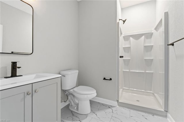 736 A Ave, Norfolk, VA 23504 - full bath featuring baseboards, marble finish flooring, vanity, a stall shower, and toilet