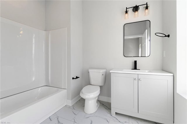736 A Ave, Norfolk, VA 23504 - bathroom featuring marble look tiles, baseboards, toilet, vanity, and shower / bathtub combination