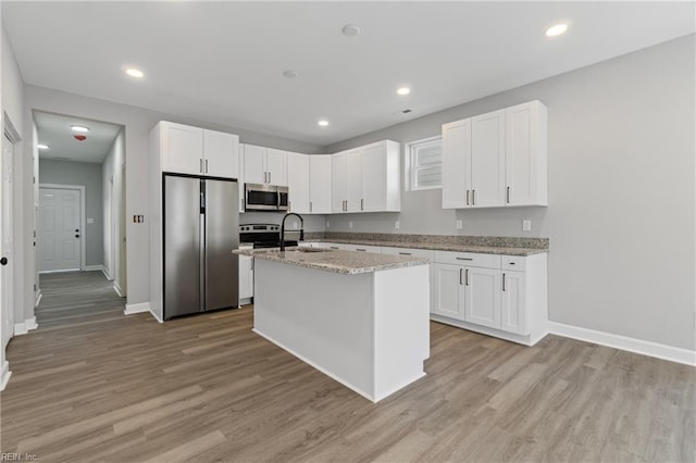 736 A Ave, Norfolk, VA 23504 - kitchen with stainless steel appliances, baseboards, white cabinetry, light wood finished floors, and recessed lighting