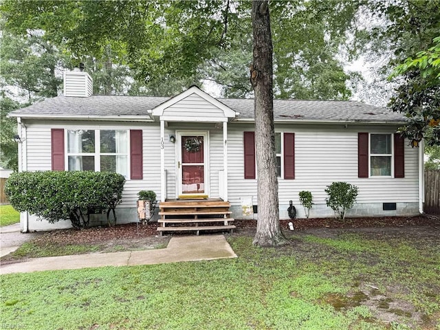 103 Lake St, Chesapeake, VA 23323 - single story home with a chimney, crawl space, and roof with shingles