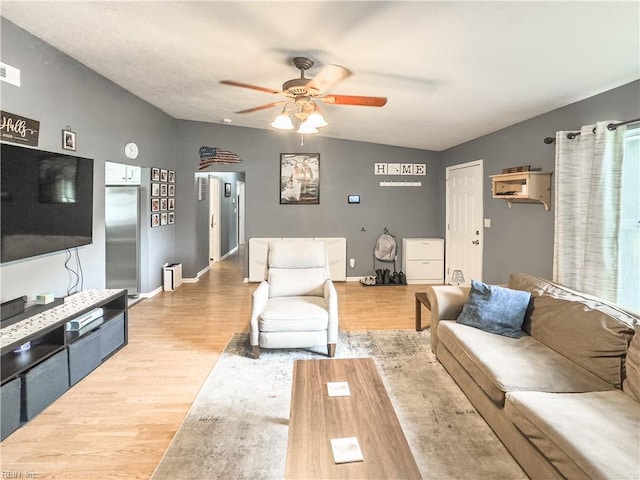 103 Lake St, Chesapeake, VA 23323 - living area with ceiling fan, wood finished floors, lofted ceiling, and baseboards