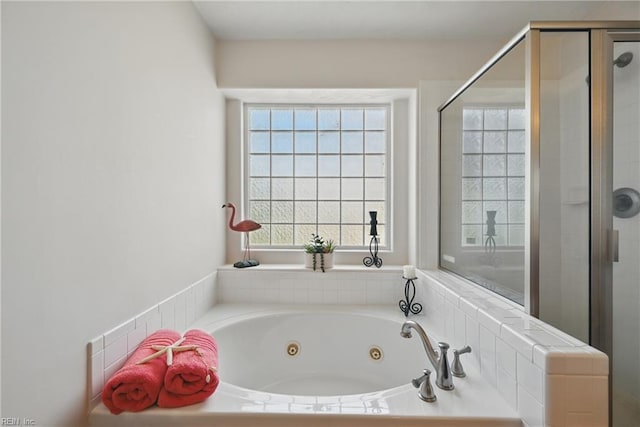 2043 Queens Point Dr, Suffolk, VA 23434 - bathroom with a stall shower, a tub with jets, and healthy amount of natural light