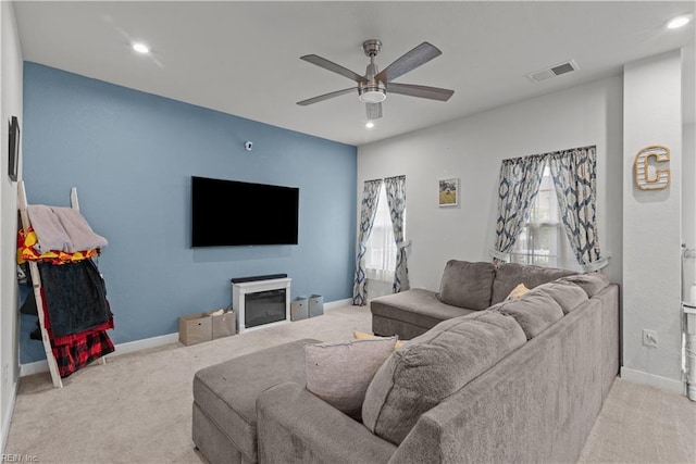 954 Olmstead St, Chesapeake, VA 23323 - living area with carpet, a ceiling fan, recessed lighting, baseboards, and a fireplace