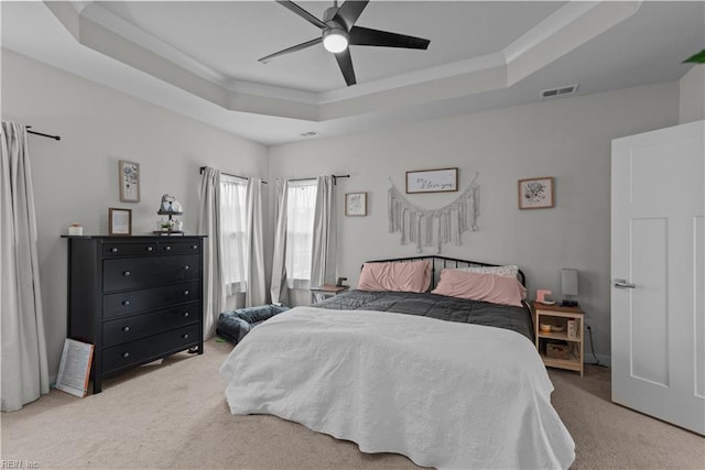 954 Olmstead St, Chesapeake, VA 23323 - bedroom with carpet flooring, a tray ceiling, crown molding, and a ceiling fan
