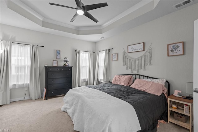 954 Olmstead St, Chesapeake, VA 23323 - bedroom featuring a raised ceiling, multiple windows, carpet, and ceiling fan