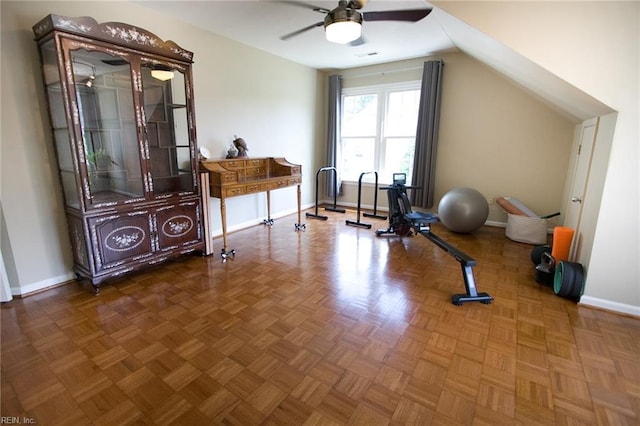 2933 Crossings Dr, Chesapeake, VA 23321 - workout area featuring ceiling fan and baseboards