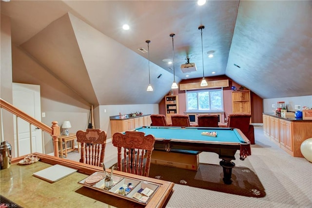 1813 Taft Rd, Chesapeake, VA 23322 - game room with light carpet, vaulted ceiling, pool table, and baseboards