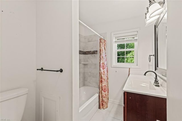 102 Basswood Dr, Newport News, VA 23601 - bathroom featuring toilet, vanity, shower / bathtub combination with curtain, and tile patterned flooring