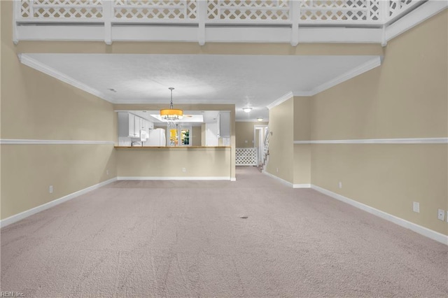 242 Genoa Dr Unit 20, Hampton, VA 23664 - unfurnished living room with ornamental molding, light colored carpet, baseboards, and a chandelier