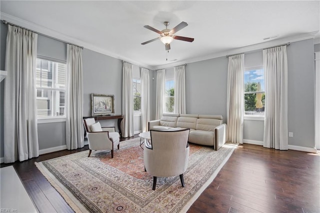 2244 Rio Rancho Dr, Virginia Beach, VA 23456 - sitting room featuring a ceiling fan, dark wood-style flooring, baseboards, and ornamental molding