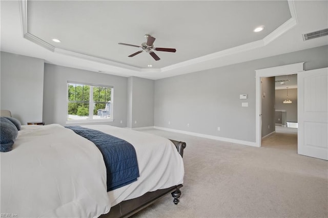 2244 Rio Rancho Dr, Virginia Beach, VA 23456 - bedroom featuring a raised ceiling, recessed lighting, light colored carpet, baseboards, and ceiling fan