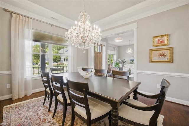 2244 Rio Rancho Dr, Virginia Beach, VA 23456 - dining area featuring a chandelier, wood finished floors, ornamental molding, and baseboards