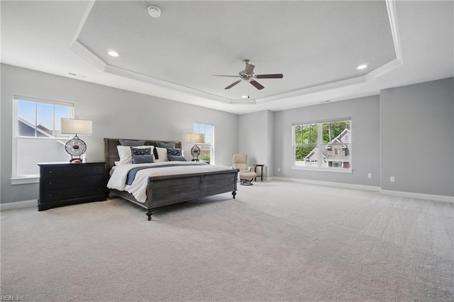 2244 Rio Rancho Dr, Virginia Beach, VA 23456 - bedroom featuring a raised ceiling, baseboards, carpet flooring, recessed lighting, and a ceiling fan