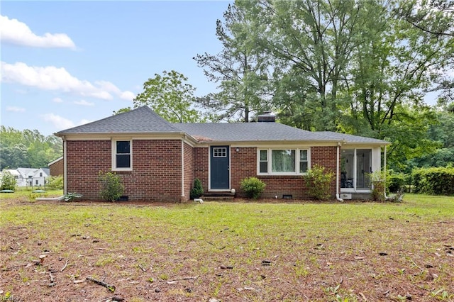 6944 Crittenden Rd, Suffolk, VA 23432 - ranch-style home with entry steps, brick siding, a front lawn, and crawl space