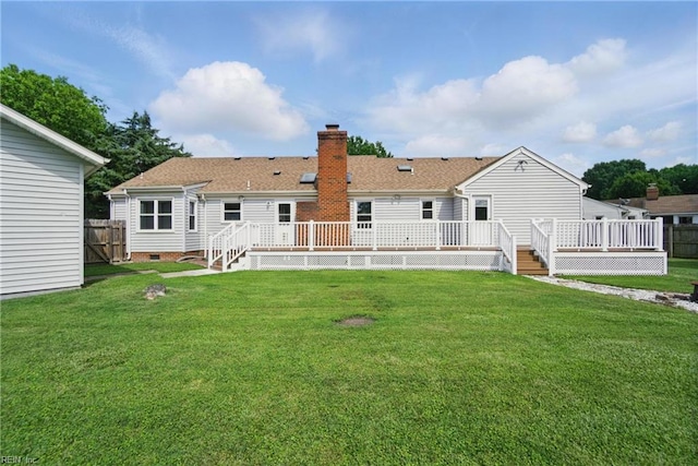 1121 Vineyard Dr, Chesapeake, VA 23322 - back of house featuring a deck, a chimney, a shingled roof, and crawl space