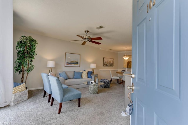 3857 Lasalle Dr Unit 102, Virginia Beach, VA 23453 - carpeted living area with a ceiling fan, baseboards, and ornamental molding