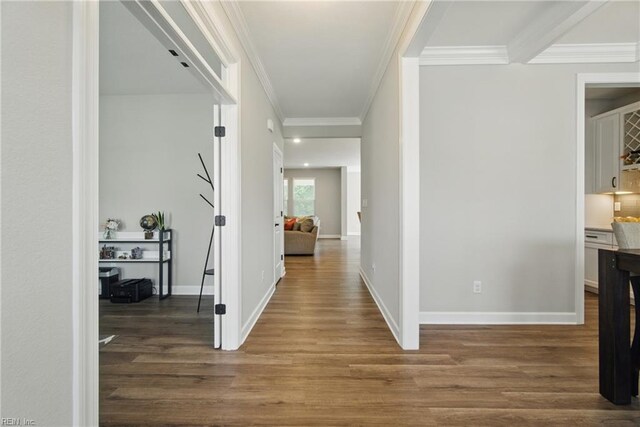 1028 Egret Ln, Suffolk, VA 23434 - corridor with ornamental molding, wood finished floors, and baseboards