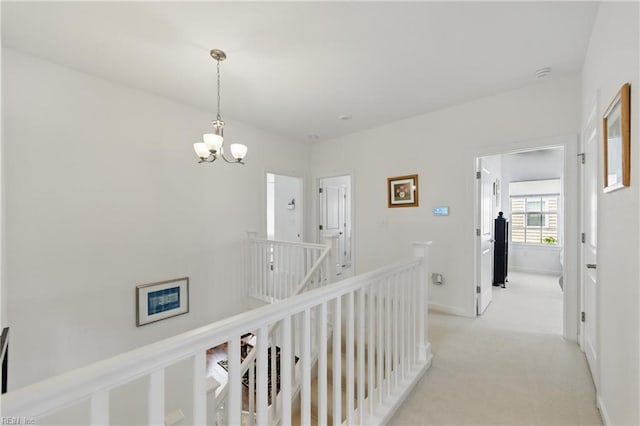 605 Middleton Way, Chesapeake, VA 23322 - corridor with an upstairs landing, light colored carpet, a chandelier, and baseboards
