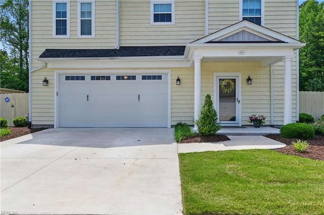 605 Middleton Way, Chesapeake, VA 23322 - view of front of property featuring a garage, concrete driveway, fence, and a shingled roof