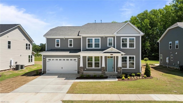 224 Preserve Way, Suffolk, VA 23434 - view of front of house with driveway, a garage, a front yard, and cooling unit