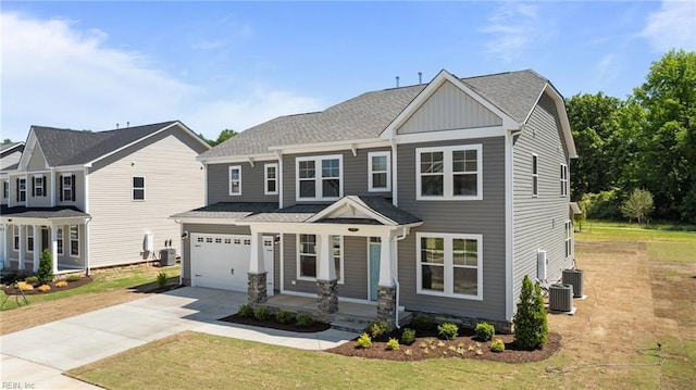 224 Preserve Way, Suffolk, VA 23434 - craftsman house with covered porch, driveway, roof with shingles, an attached garage, and a front yard