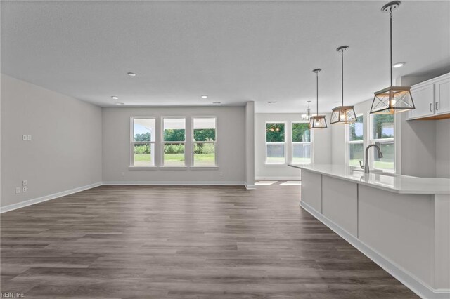 224 Preserve Way, Suffolk, VA 23434 - unfurnished living room featuring baseboards, dark wood-style flooring, and recessed lighting