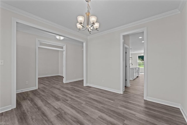 224 Preserve Way, Suffolk, VA 23434 - unfurnished dining area with dark wood-style floors, a chandelier, baseboards, and crown molding