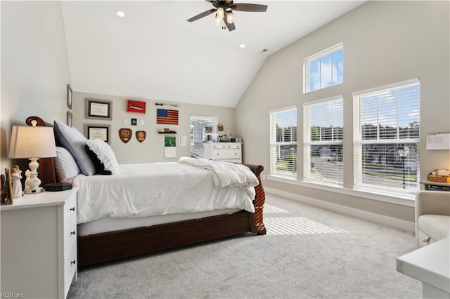 110 Sea Hero Ct, Suffolk, VA 23435 - carpeted bedroom featuring vaulted ceiling, ceiling fan, and recessed lighting