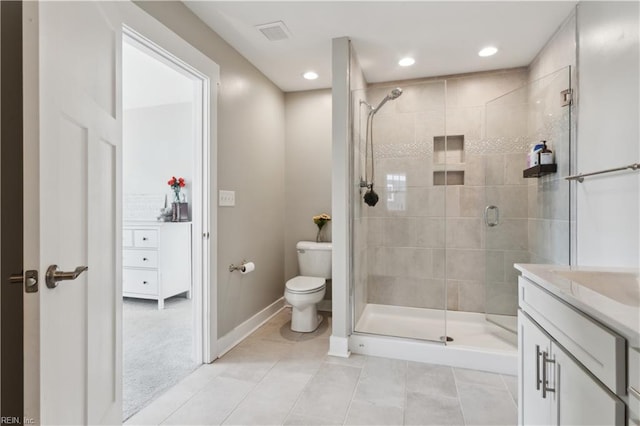 110 Sea Hero Ct, Suffolk, VA 23435 - bathroom featuring a stall shower, toilet, tile patterned flooring, baseboards, and recessed lighting