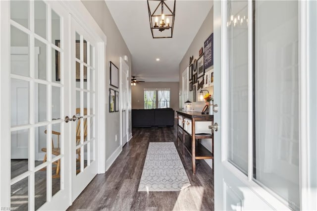 110 Sea Hero Ct, Suffolk, VA 23435 - entrance foyer with french doors, dark wood-style flooring, and a chandelier