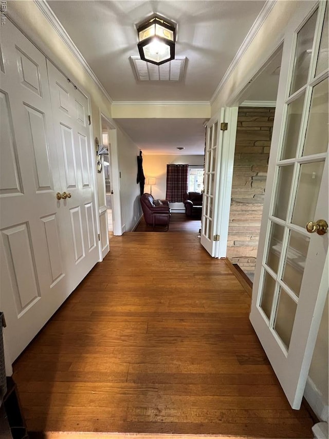 101 Stadium Dr, Chesapeake, VA 23322 - corridor featuring ornamental molding, wood finished floors, and french doors