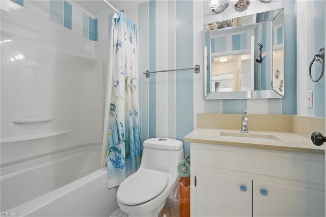 3616 Sandfiddler Rd, Virginia Beach, VA 23456 - bathroom featuring toilet, shower / bathtub combination with curtain, and vanity