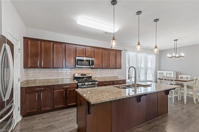 513 Simpson Ln, Chesapeake, VA 23323 - kitchen featuring appliances with stainless steel finishes, a sink, dark wood-style floors, and tasteful backsplash