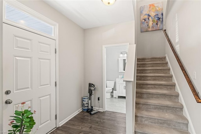513 Simpson Ln, Chesapeake, VA 23323 - stairs with wood finished floors and baseboards