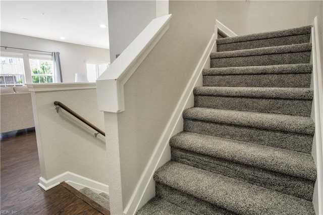 613 Freeman Dr, Hampton, VA 23666 - stairs featuring wood finished floors, baseboards, and recessed lighting