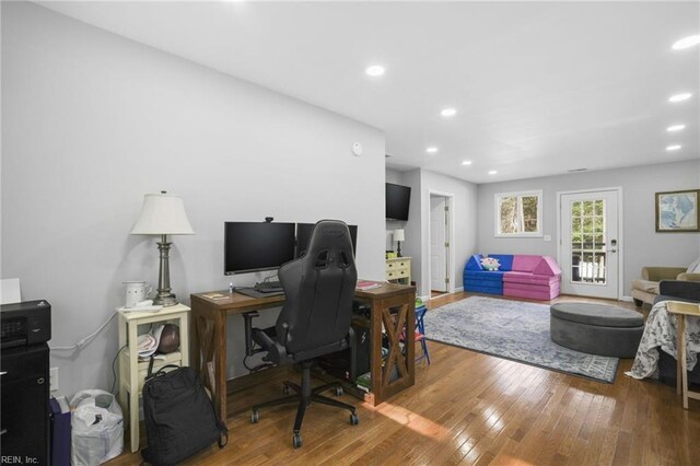 28111 Harbor Rd, Melfa, VA 23410 - office area featuring hardwood / wood-style flooring and recessed lighting