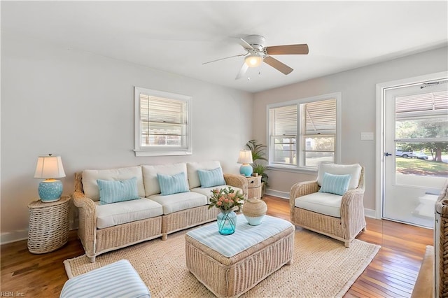 8284 Fernwood Dr, Norfolk, VA 23518 - living area with healthy amount of natural light, light wood-type flooring, a ceiling fan, and baseboards
