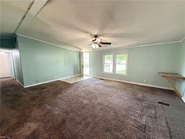 1224 Old Clubhouse Rd, Virginia Beach, VA 23453 - empty room featuring ornamental molding, ceiling fan, carpet floors, a textured ceiling, and baseboards