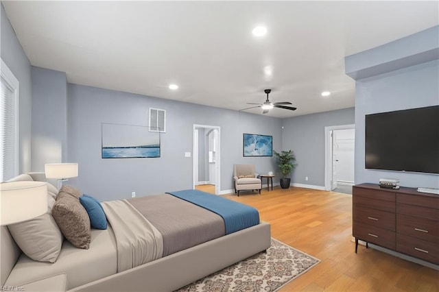 1250 27th St, Newport News, VA 23607 - bedroom featuring recessed lighting, light wood finished floors, baseboards, ceiling fan, and connected bathroom